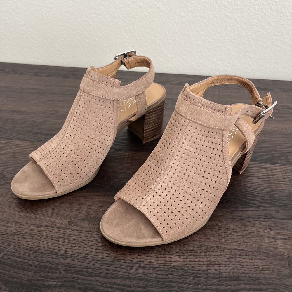 Franco Sarto Harlet2 Taupe Leather Open Toe Sandal Womens Shoes Sz 7.5